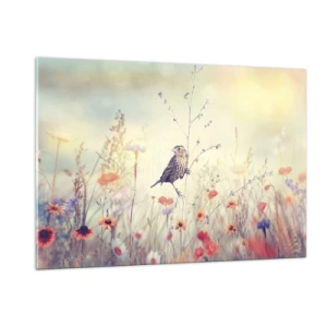 Glass picture - Bird Portrait with a Meadow in the Background - 120x80 cm