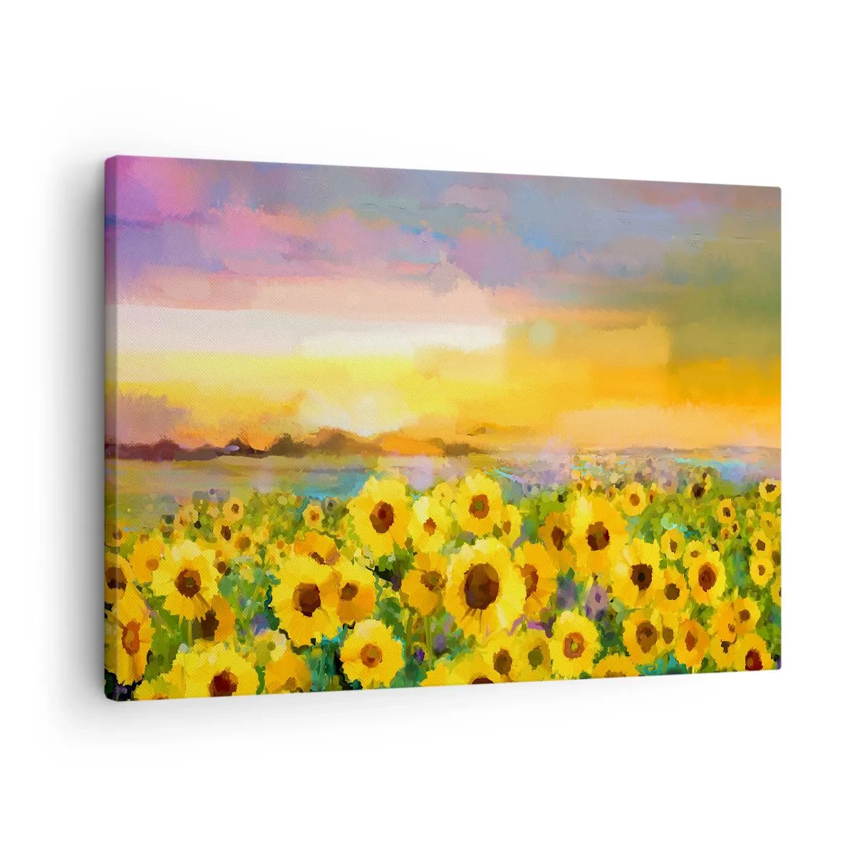 Canvas picture - A field of sunflowers in the light of the setting sun - 70x50cm - The Sun Itself Has Come to Earth - Modern wall decoration for the living room and bedroom ARTTOR