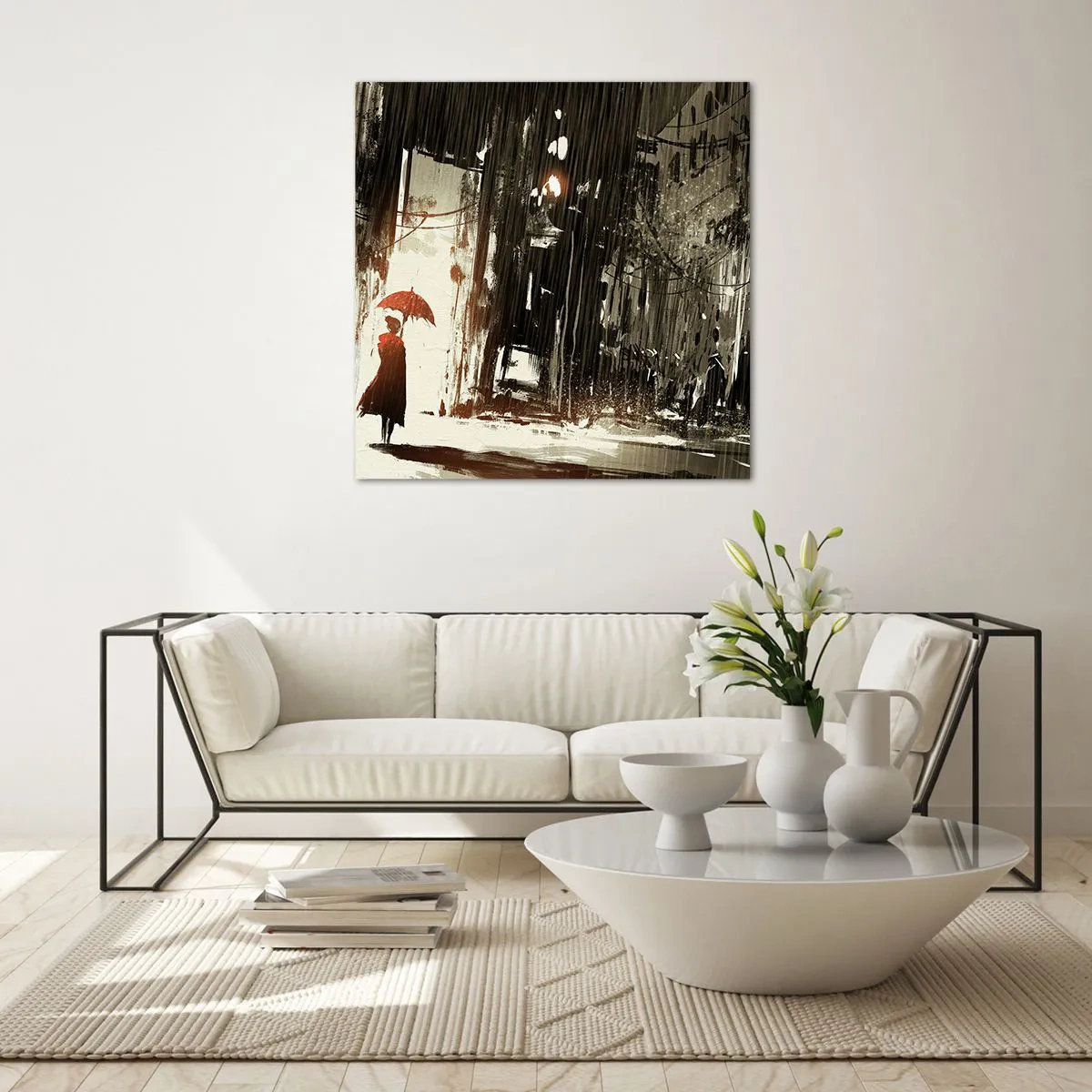 Glass picture - Poetry of a Red Umbrella - 50x50 cm