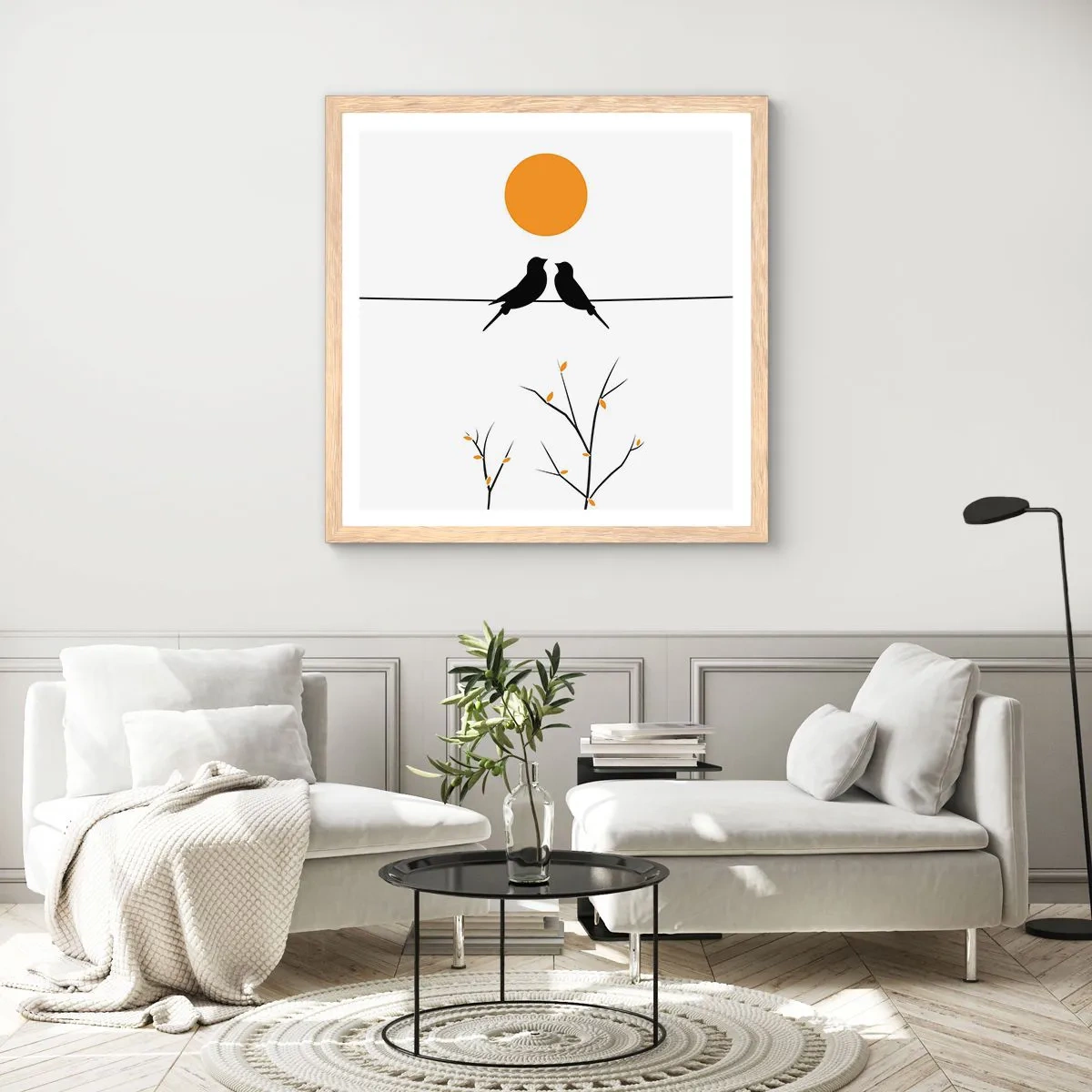 Poster in light oak frame - Nightingale Evening - 30x30 cm