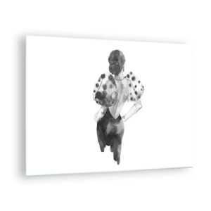 Glass picture - Black and white silhouette of a woman in an elegant outfit - 70x50cm - She Passed by - Modern wall decoration for the living room and bedroom ARTTOR