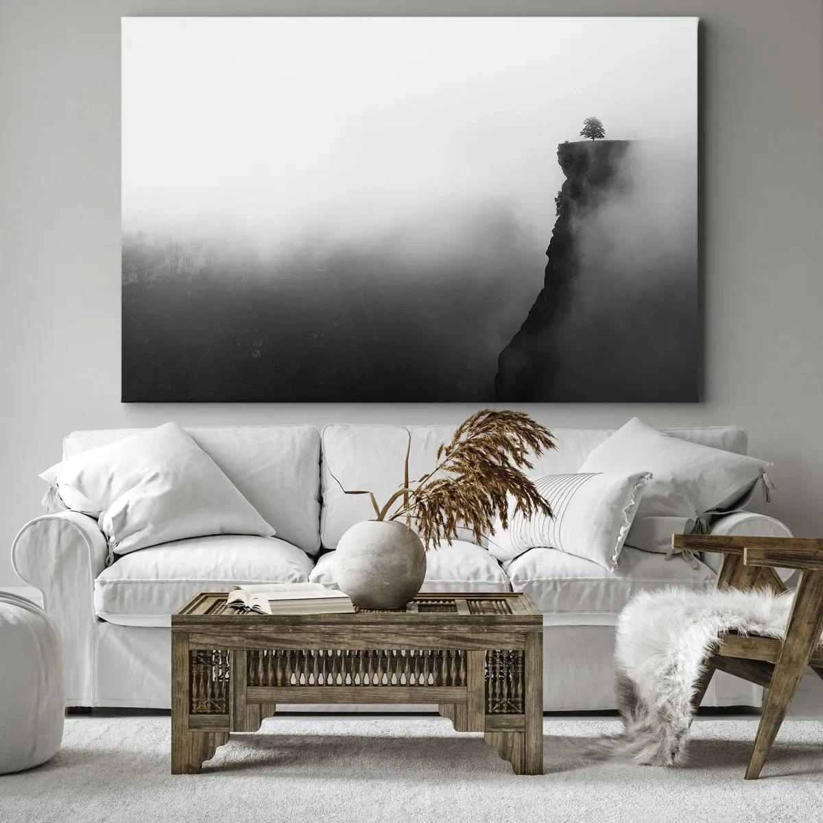 Canvas picture - A lone tree on the edge of a cliff surrounded by fog - 70x50cm - On the Edge of the World - Modern wall decoration for the living room and bedroom ARTTOR