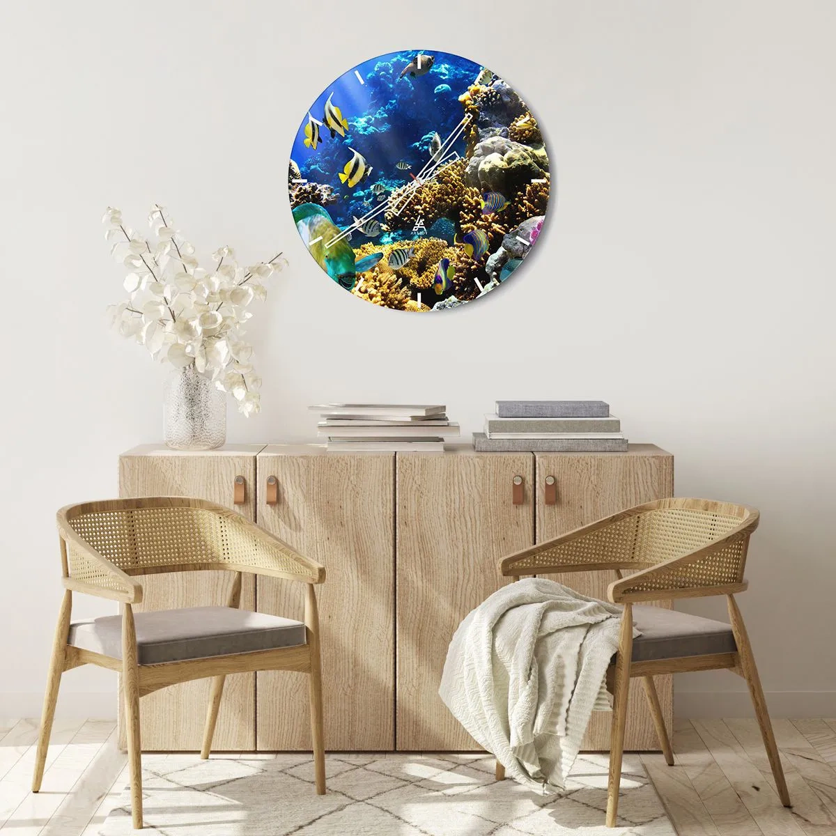 Wall clock - Clock on glass - Big Traffic to Holiday Destination - 40x40 cm