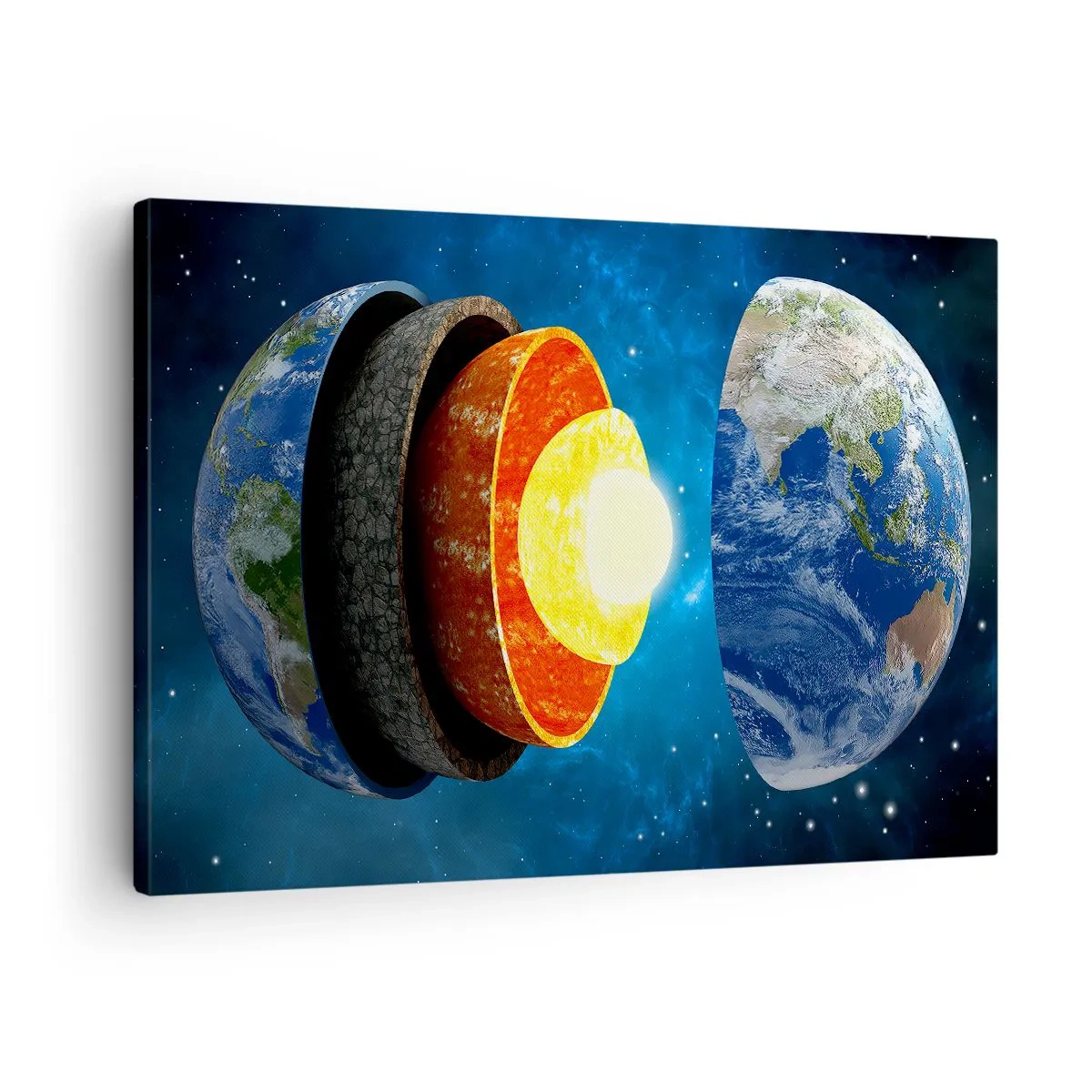 Canvas picture - A cross-section of the Earth showing its layers in space. - 70x50cm - Journey to the Interior of the Earth - Modern wall decoration for the living room and bedroom ARTTOR