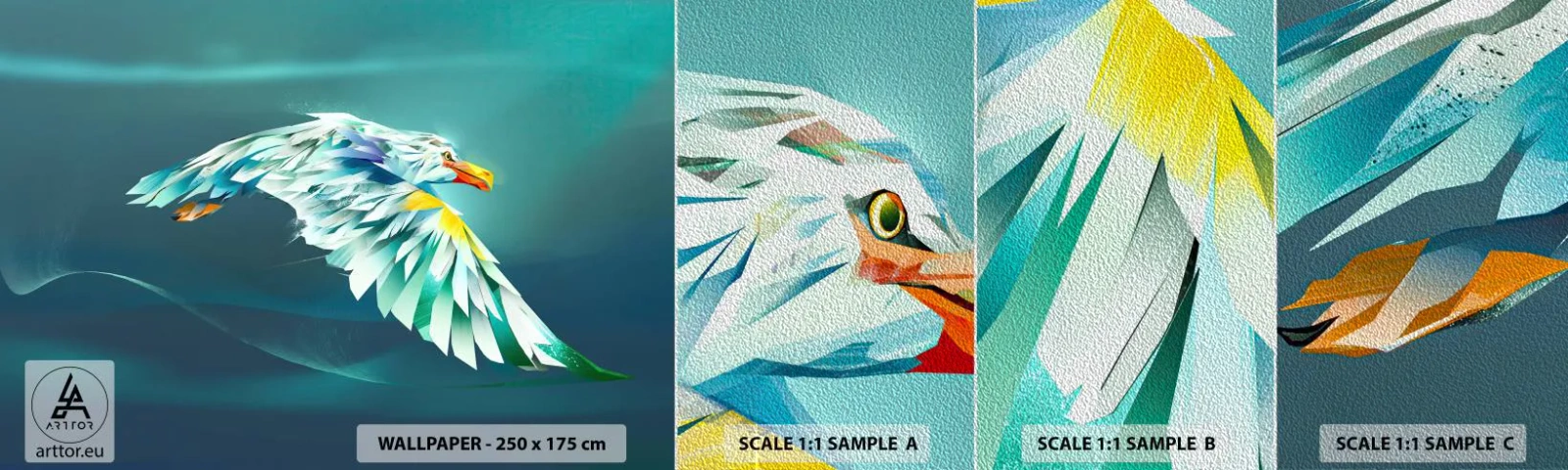 Photo Wallpaper Sample Premium Sand - Flight of an Eagle - Abstraction, Eagle, Bird - 100x30 cm