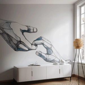 Photo Wallpaper Standard Eco - modern drawing of two hands in a futuristic style. - 100x70cm - Good Gesture - Modern wall decoration for the living room and bedroom ARTTOR