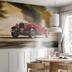 Photo Wallpaper Standard Eco - A red classic convertible in dynamic motion - 100x70cm - More Beautiful than Nike of Samothrace - Modern wall decoration for the living room and bedroom ARTTOR