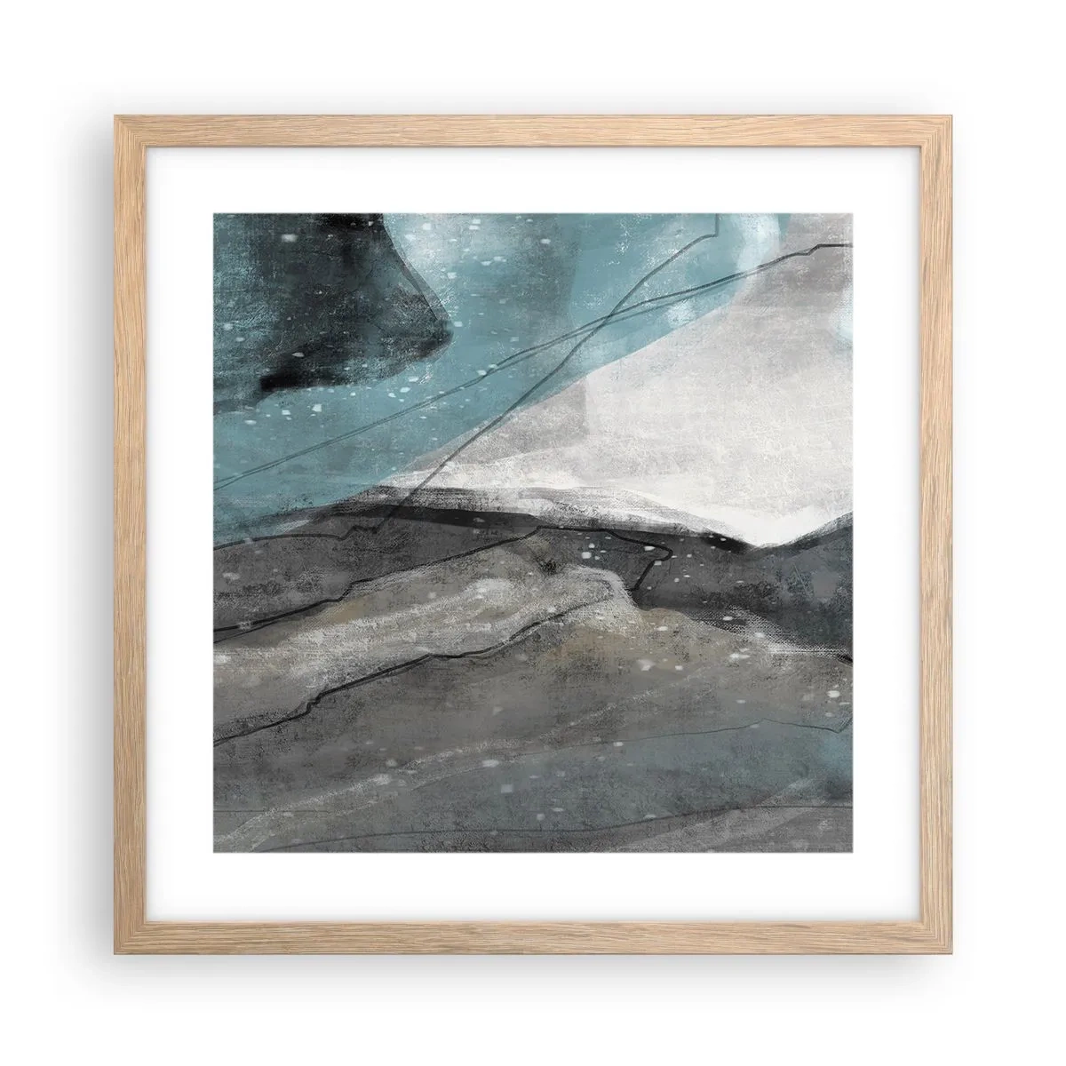 Poster in light oak frame - Abstract: Rocks and Ice - 40x40 cm
