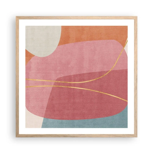 Poster in light oak frame - Pastel Composition with a Golden Note - 60x60 cm