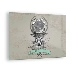 Glass picture - Geometric drawing of a deer with the inscription Wild Life - 70x50cm - Vision of St Hubert - Modern wall decoration for the living room and bedroom ARTTOR