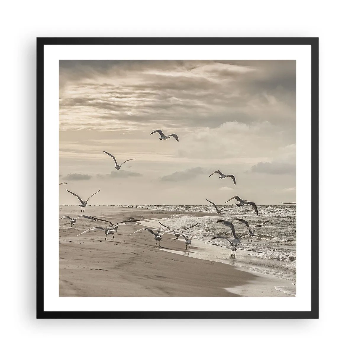 Poster in black frame - Sound of the Sea, Singing of the Birds - 60x60 cm