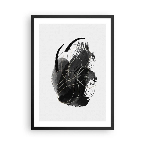 Poster in black frame - An abstract composition in black with delicate gold lines. - 50x70cm - Made from Black - Modern wall decoration for the living room and bedroom ARTTOR
