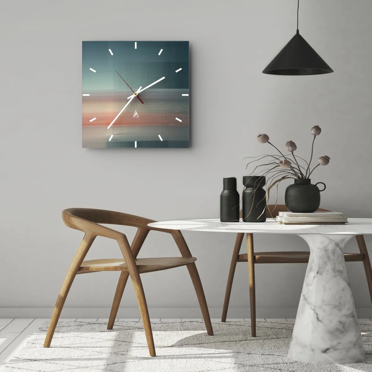 Wall clock - Clock on glass - Abstract: Light Waves - 40x40 cm