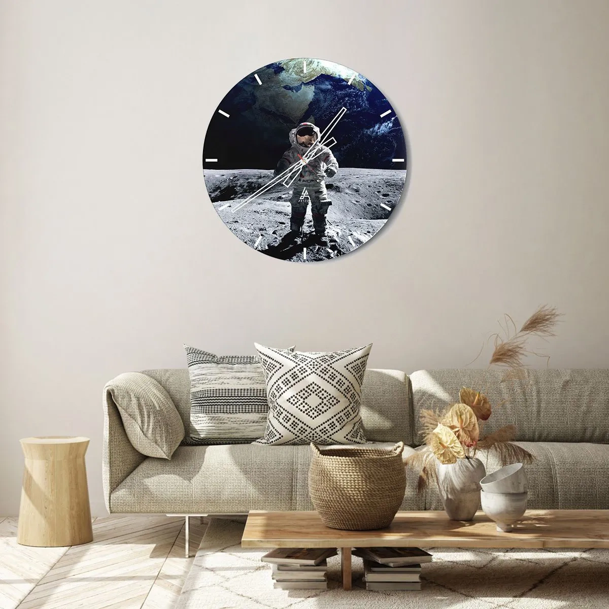 Wall clock - Clock on glass - Greetings from the Moon - 30x30 cm