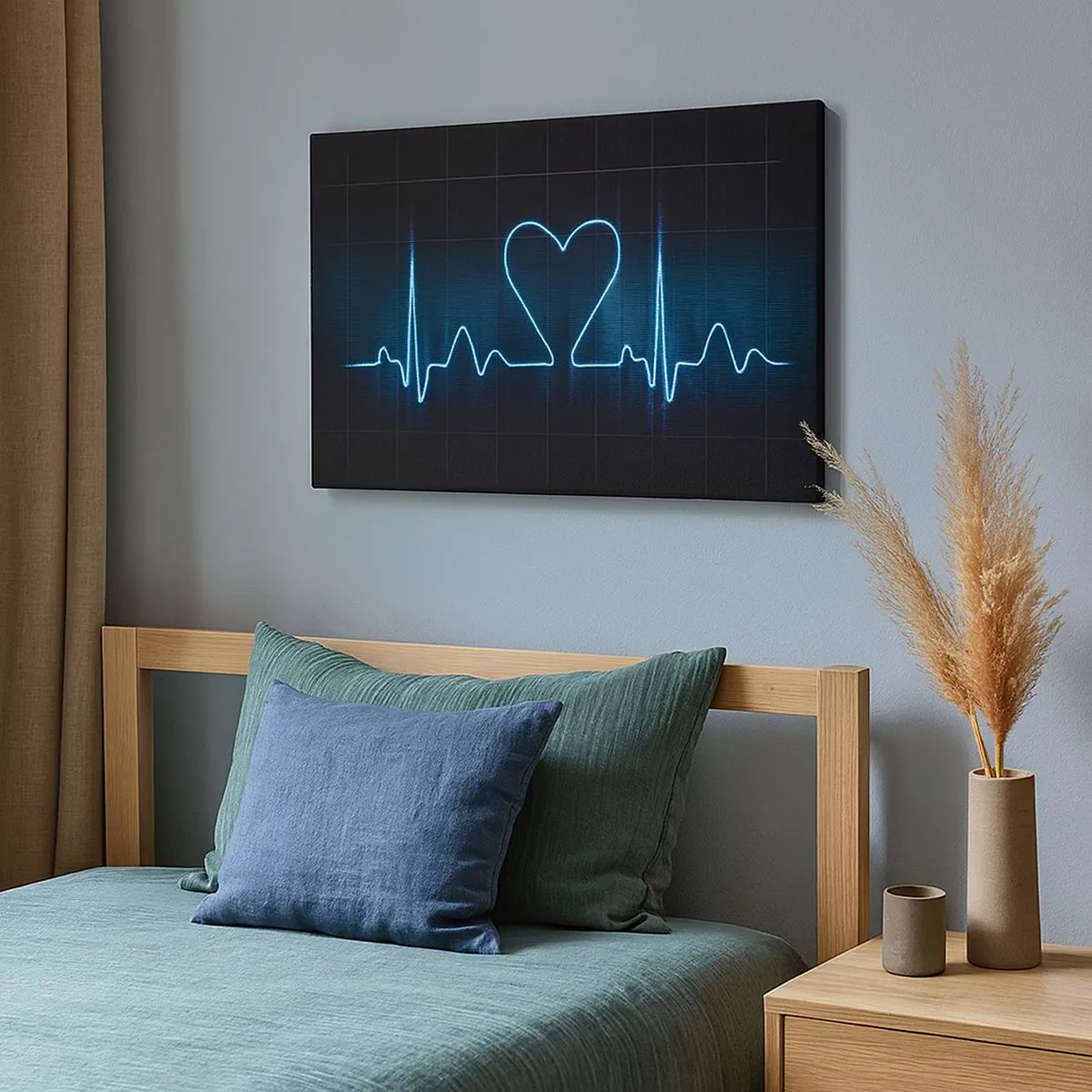 Canvas picture - A lifeline with a heart on a medical monitoring background in shades of blue. - 70x50cm - In a Heartbeat - Modern wall decoration for the living room and bedroom ARTTOR