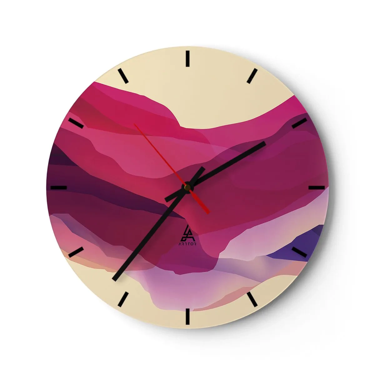 Wall clock - Clock on glass - Waves of Purple - 40x40 cm