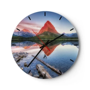 Wall clock - Clock on glass - Mountain landscape with reflection in the lake - 30x30cm - Heat and Cold - Modern wall decoration for the living room, kitchen, and bedroom ARTTOR