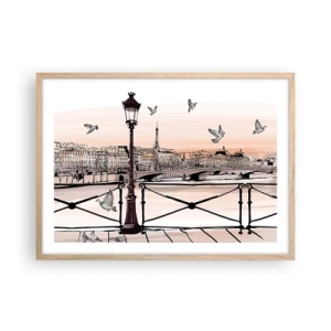 Poster in light oak frame - Over the Roofs of Paris - 70x50 cm