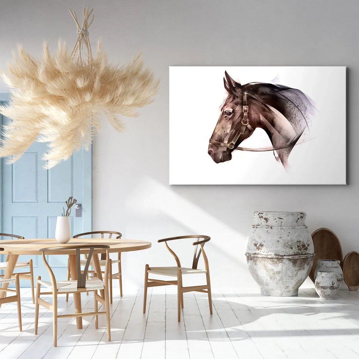Canvas picture - A horse profile in a delicate artistic form on a white background - 70x50cm - What a Charm - Modern wall decoration for the living room and bedroom ARTTOR