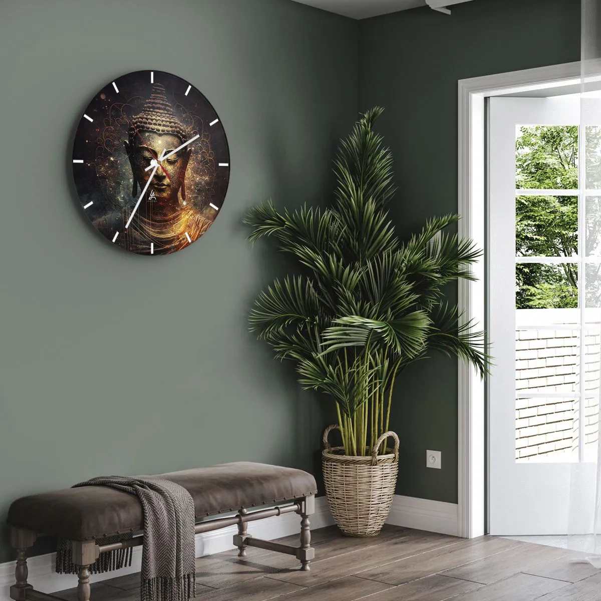 Wall clock - Clock on glass - Spiritual Balance - 40x40 cm