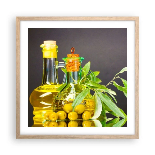 Poster in light oak frame - Still Life with Olives and Olive Oil - 50x50 cm