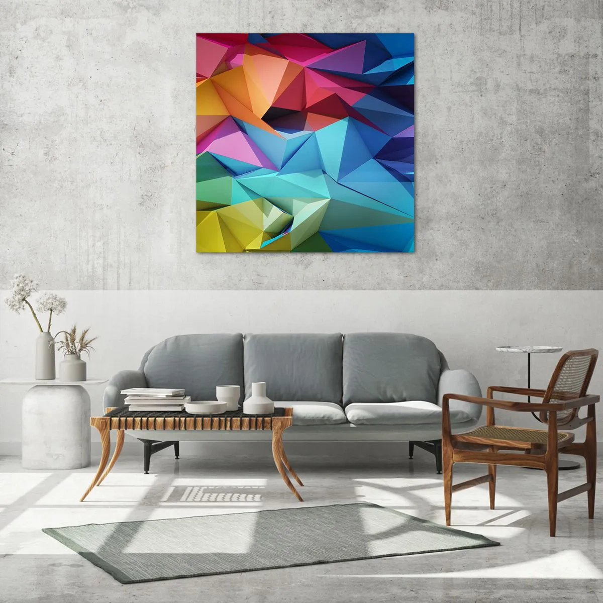 Glass picture - Rainbow Origami - 70x70 cm