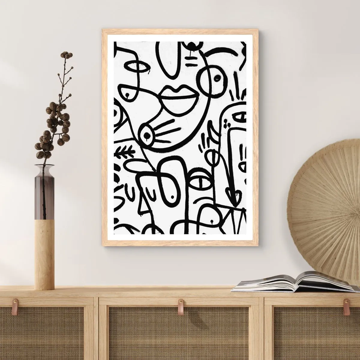 Poster in light oak frame - Faces and Mirages - 70x100 cm