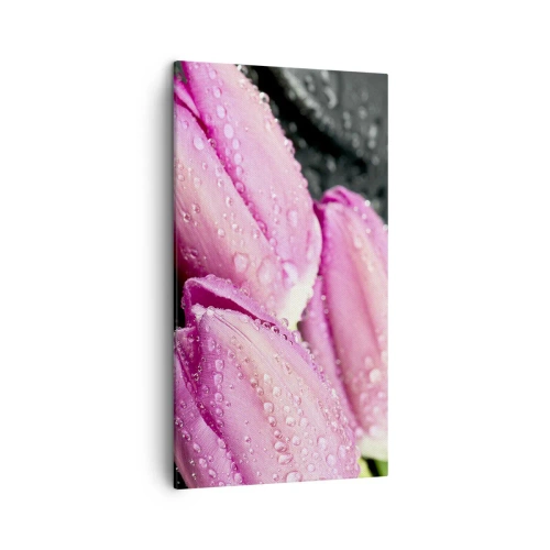 Canvas picture - Three Lilacs on a Black Stone - 45x80 cm