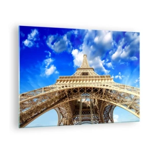 Glass picture - The Eiffel Tower seen from above against the sky - 70x50cm - Reaching Sky and Clouds - Modern wall decoration for the living room and bedroom ARTTOR
