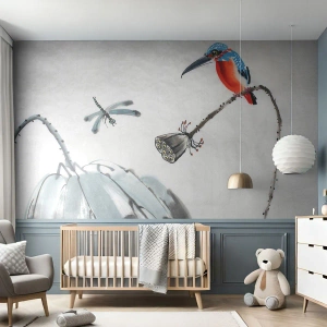 Custom Wallpaper Premium Sand - Life of a Meadow - Abstraction, Bird, Flower