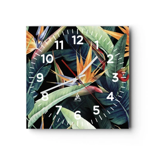 Wall clock - Clock on glass - Flaming Flowers of the Tropics - 30x30 cm