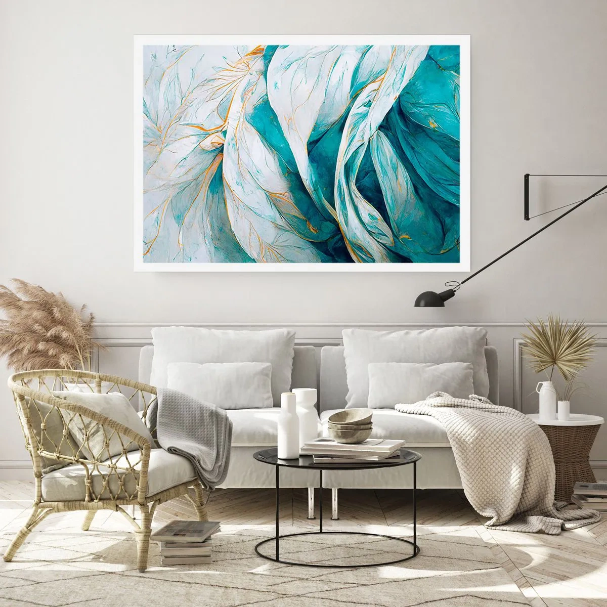 Poster - Blue Abstract with a Golden Motif - 91x61 cm