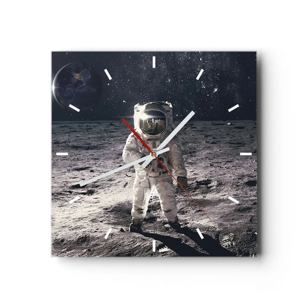 Wall clock - Clock on glass - Greetings from the Moon - 40x40 cm