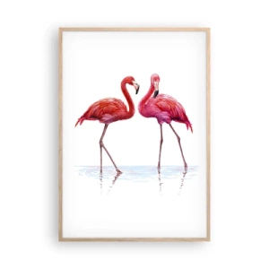 Poster in light oak frame - Pink Rendezvous - 70x100 cm