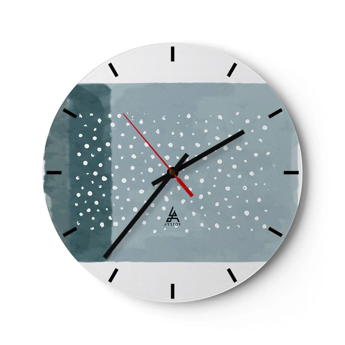 Wall clock - Clock on glass - A modern composition with dots on a background of shades of blue - 30x30cm - Grown on the Blue - Modern wall decoration for the living room, kitchen, and bedroom ARTTOR
