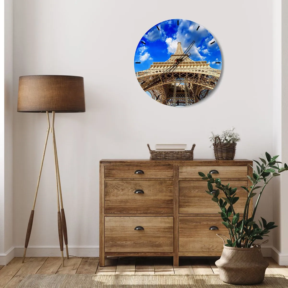 Wall clock - Clock on glass - Reaching Sky and Clouds - 40x40 cm