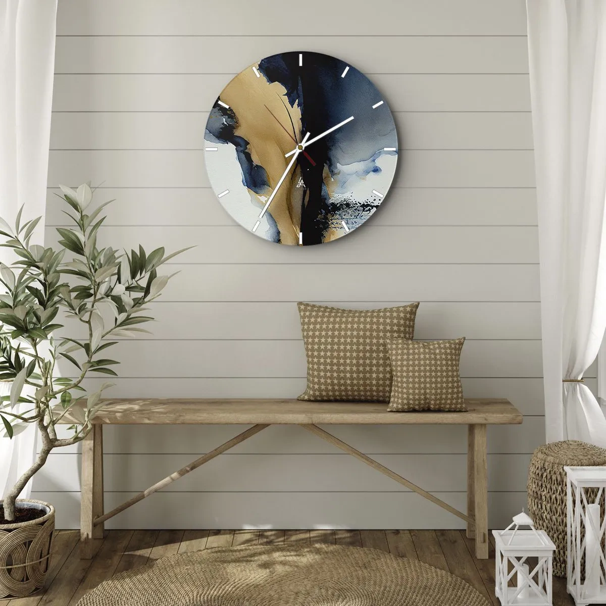 Wall clock - Clock on glass - Behind the Curtain - 40x40 cm