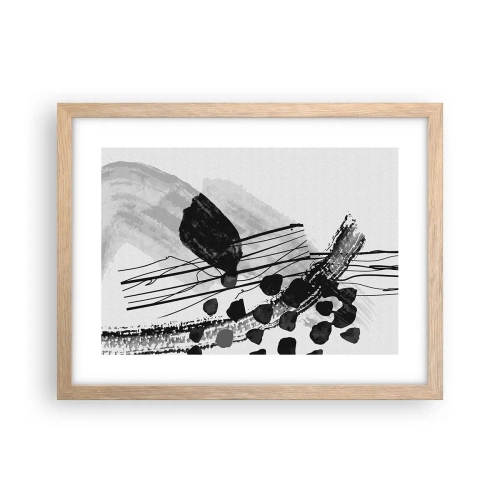 Poster in light oak frame - Black and White Organic Abstraction - 40x30 cm