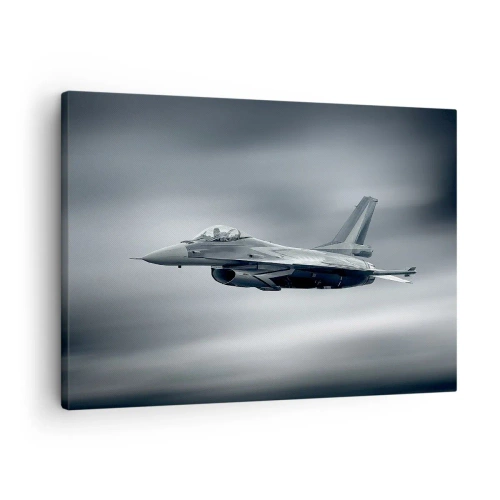 Canvas picture - A fighter jet in flight against a cloudy sky - 70x50cm - You want to Challenge It? - Modern wall decoration for the living room and bedroom ARTTOR