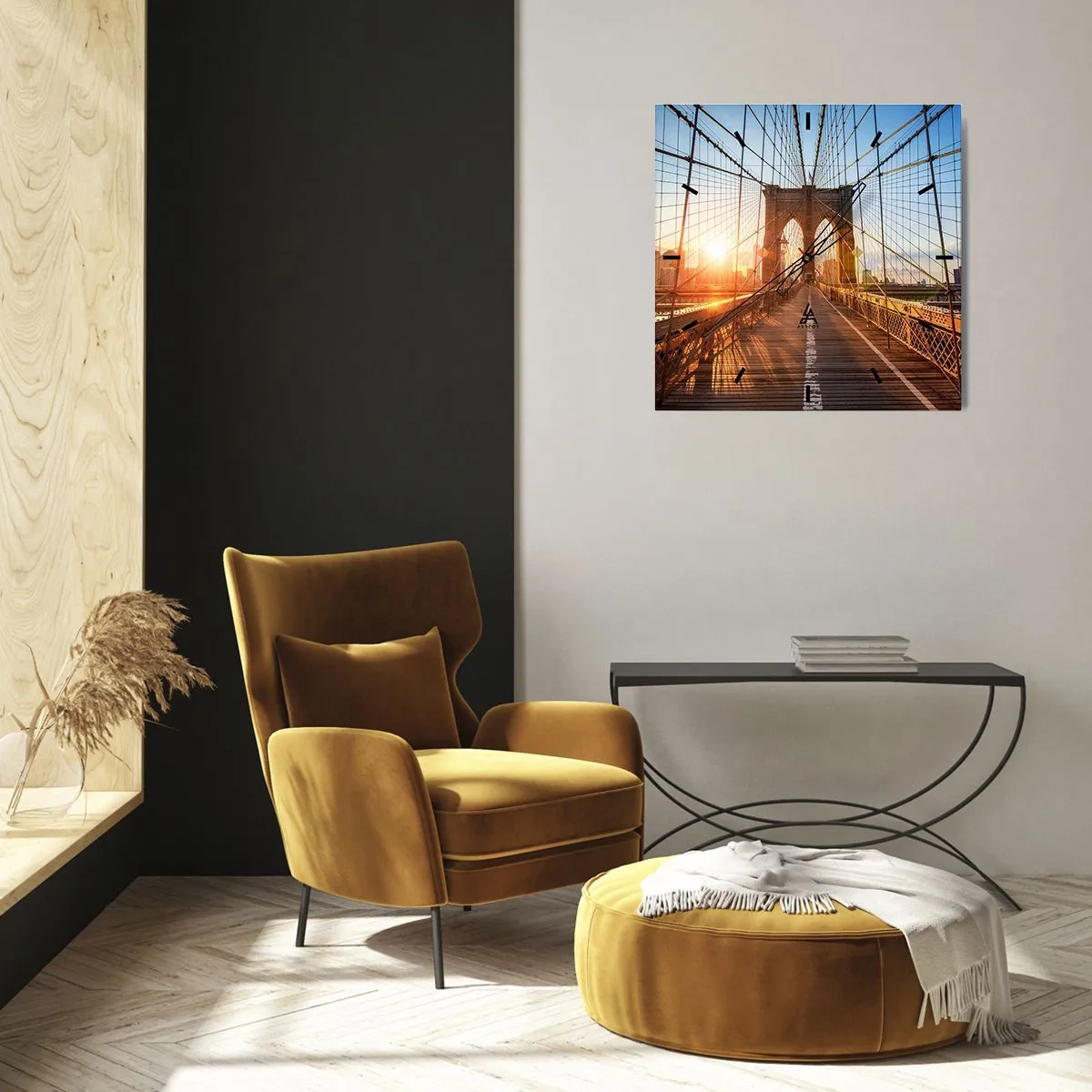 Wall clock - Clock on glass - On a Golden Bridge - 30x30 cm