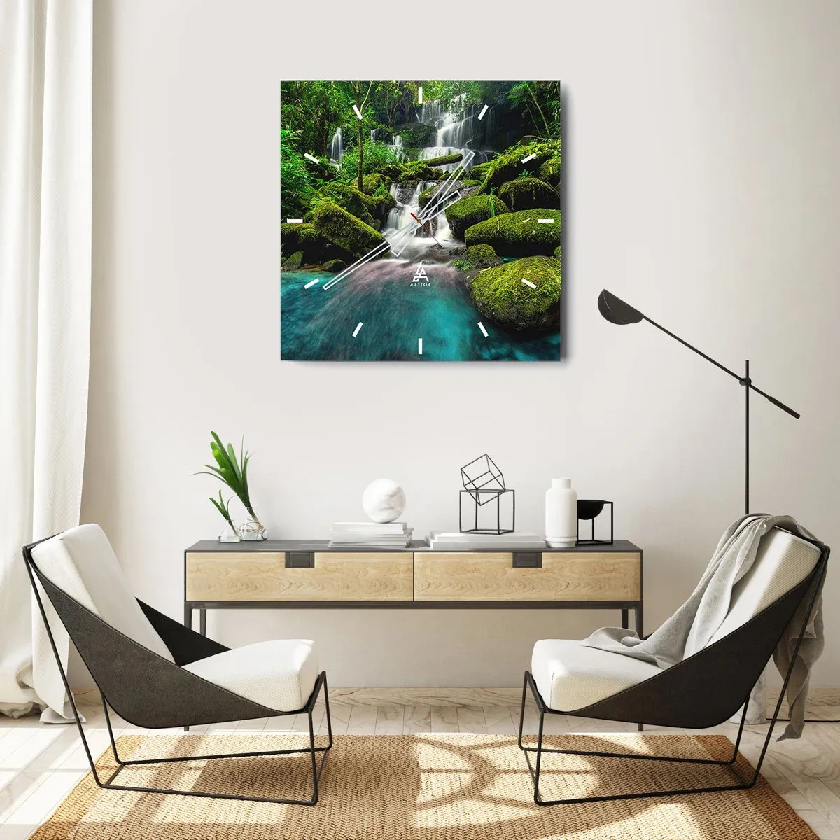 Wall clock - Clock on glass - Turquoise, Sapphire and Silver - 30x30 cm