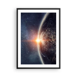 Poster in black frame - Earth from space illuminated by the rising sun - 50x70cm - In a New Perspective - Modern wall decoration for the living room and bedroom ARTTOR