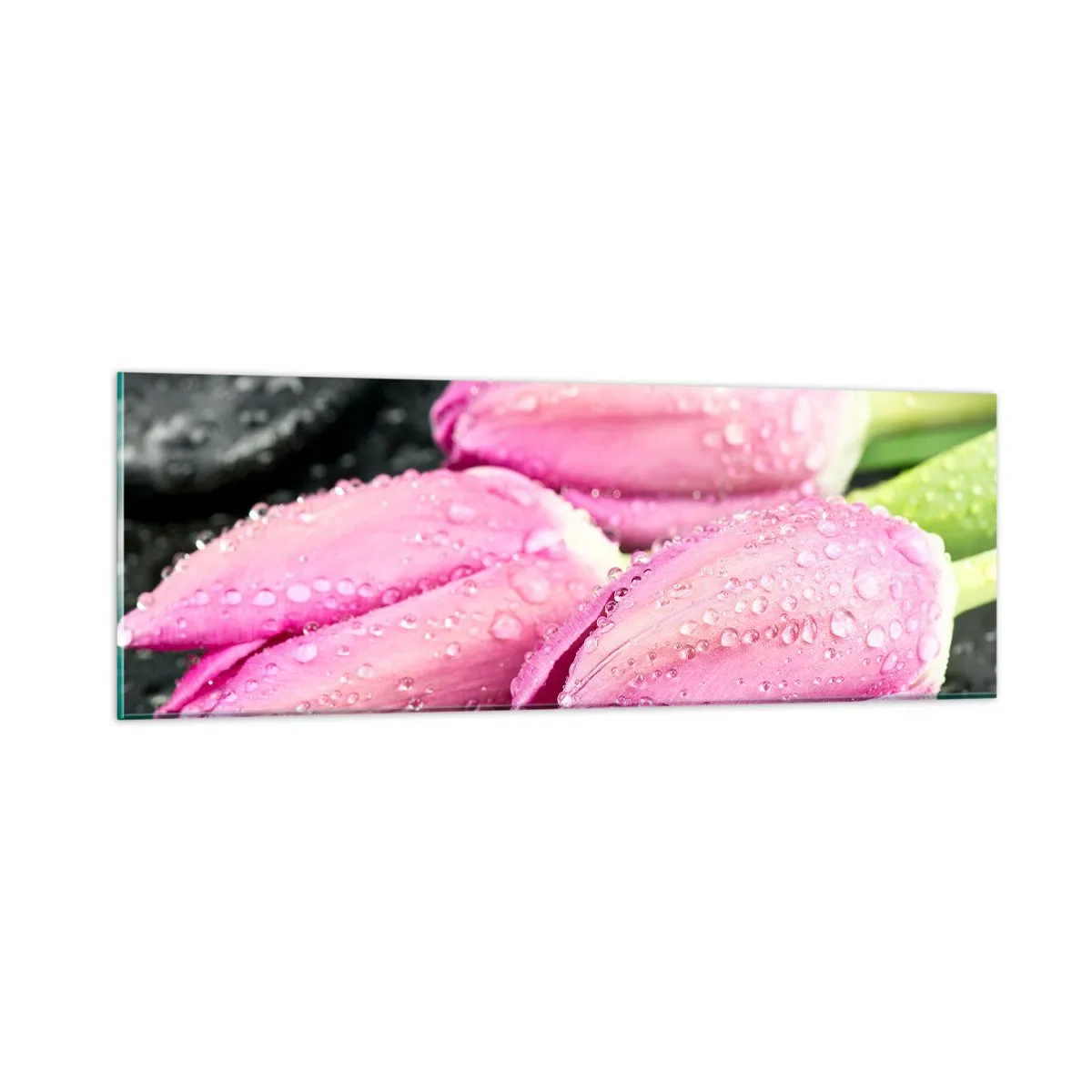 Glass picture - Three Lilacs on a Black Stone - 90x30 cm