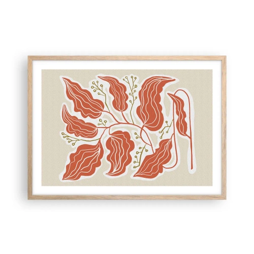 Poster in light oak frame - Folk and Coral - 70x50 cm