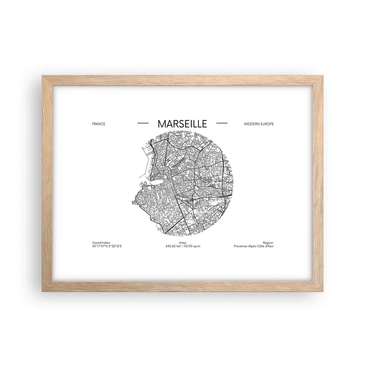 Poster in light oak frame - Anatomy of Marseille - 40x30 cm