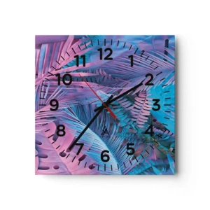 Wall clock - Clock on glass - Tropics in Pink and Blue - 30x30 cm