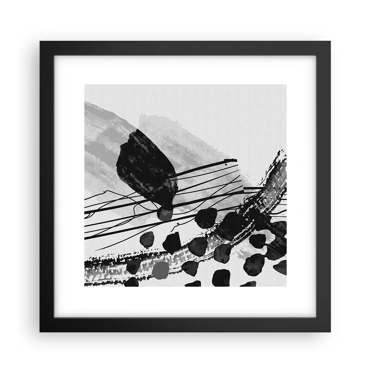 Poster in black frame - Black and White Organic Abstraction - 30x30 cm