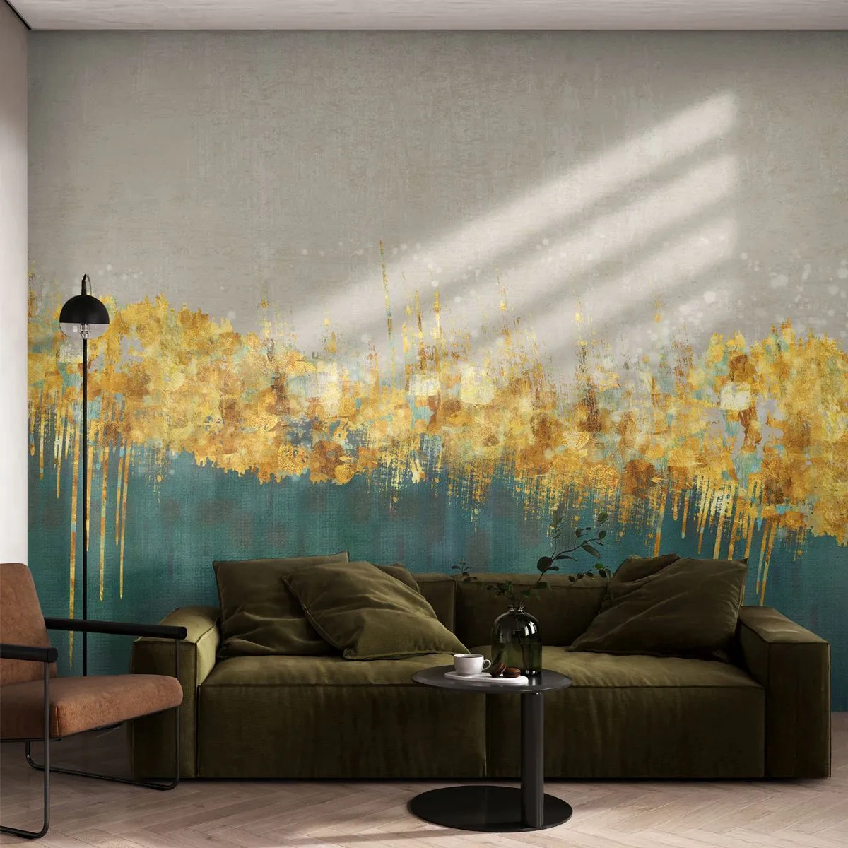 Self-Adhesive Photo Wallpaper Deluxe Sticker - Golden Border - Art Deco, Piece, Pastel - 500x350 cm