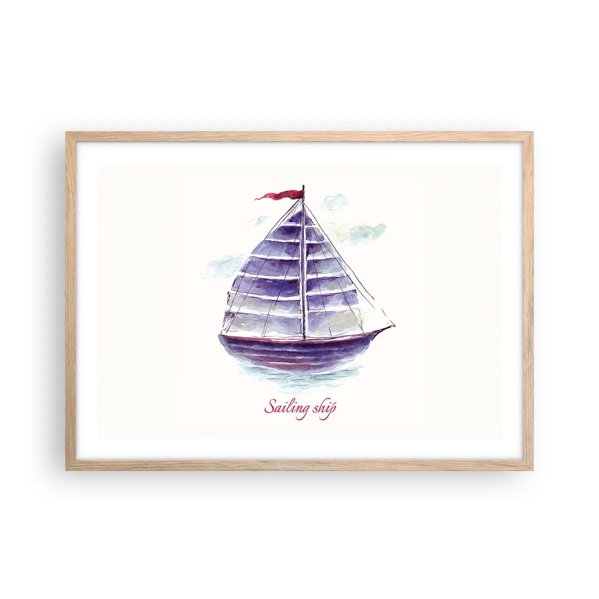 Poster in light oak frame - Full Sails And Calm Waters - 70x50 cm