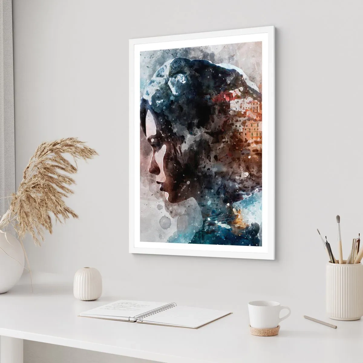 Poster in white frmae - Tale about a Girl with a City in the Background - 70x100 cm